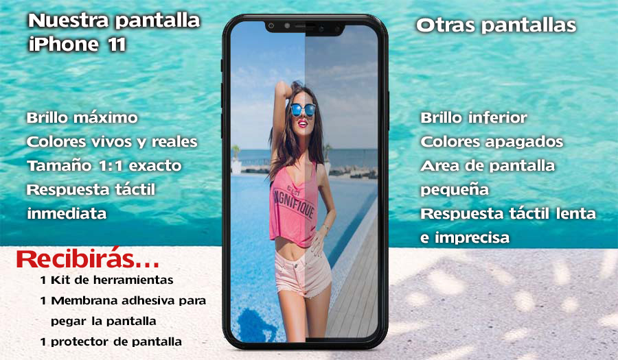 iPhone 11 con mayor calidad de brillo, imagen, colores y nitidez. Incluye las herramientas.