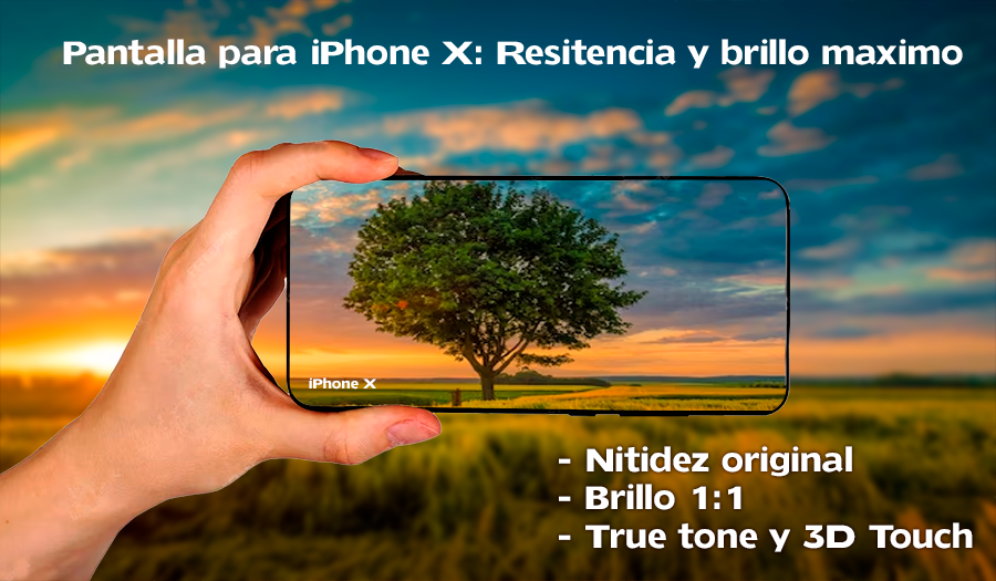 mano sujetando iphone x con calidad de pantalla original